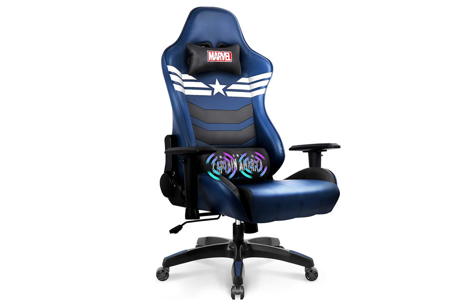 Marvel Avengers Massage Gaming Chair Desk Office Computer Racing Chairs - Adults Gamer Ergonomic Game Reclining High Back Support Racer Leather (Captain America)