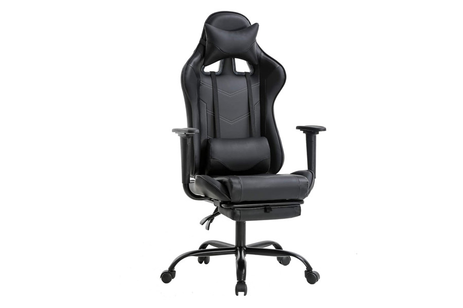 Office Chair PC Gaming Chair Ergonomic Desk Chair Executive PU Leather Computer Chair Lumbar Support with Footrest Modern Task Rolling Swivel Racing Chair for Women&Men  Black
