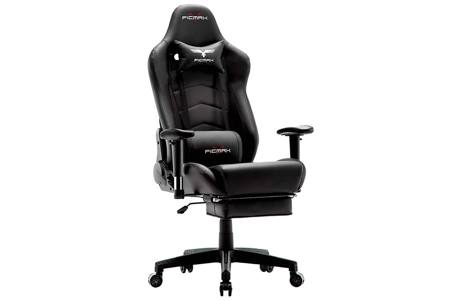 Ficmax Gaming Chair with Footrest Ergonomic PU Leather Computer Chair for Gaming  Reclining High Back Office Chair with Massage Lumbar Support  Racing Style Gamer Chair Large Size E-Sport Chair(Black)