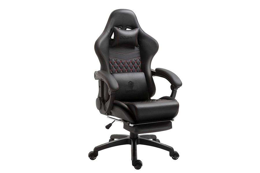 Dowinx Gaming Chair Office Chair PC Chair with Massage Lumbar Support  Racing Style PU Leather High Back Adjustable Swivel Task Chair with Footrest (Black&Red)