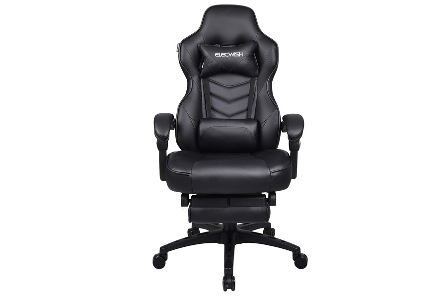 Video Gaming Chair Racing Office - Reclining PU Leather High Back Ergonomic Adjustable Swivel Executive Computer Desk Large Size Footrest Headrest Lumbar Support Adjustable arms Cushion (Black)