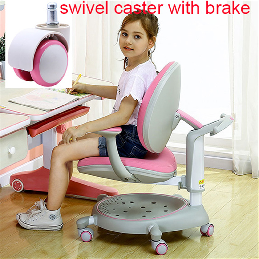 swivel caster with brake pink