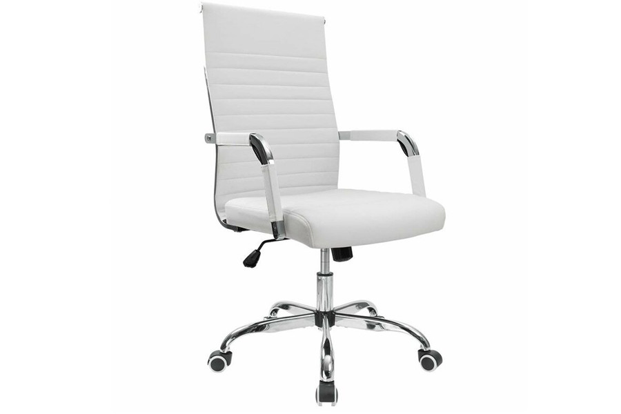 white office chair with black and white caster