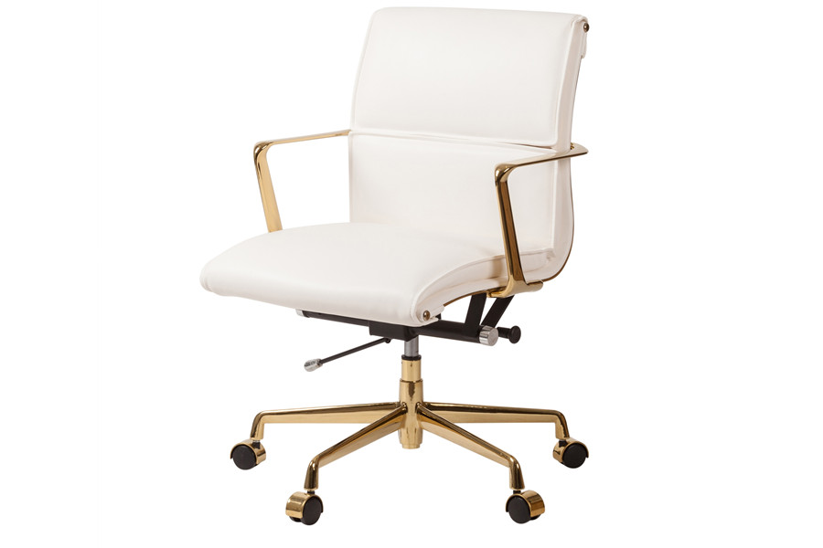 white and gold office chair with gold caster