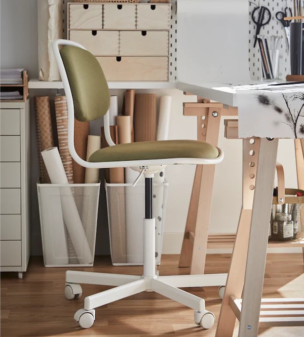 white and gold office chair with white caster