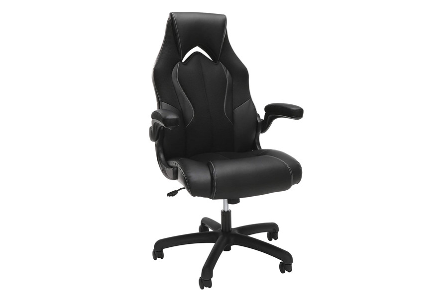 race style OFM Essentials Collection High-Back Racing Style Bonded Leather Gaming Chair in Black
